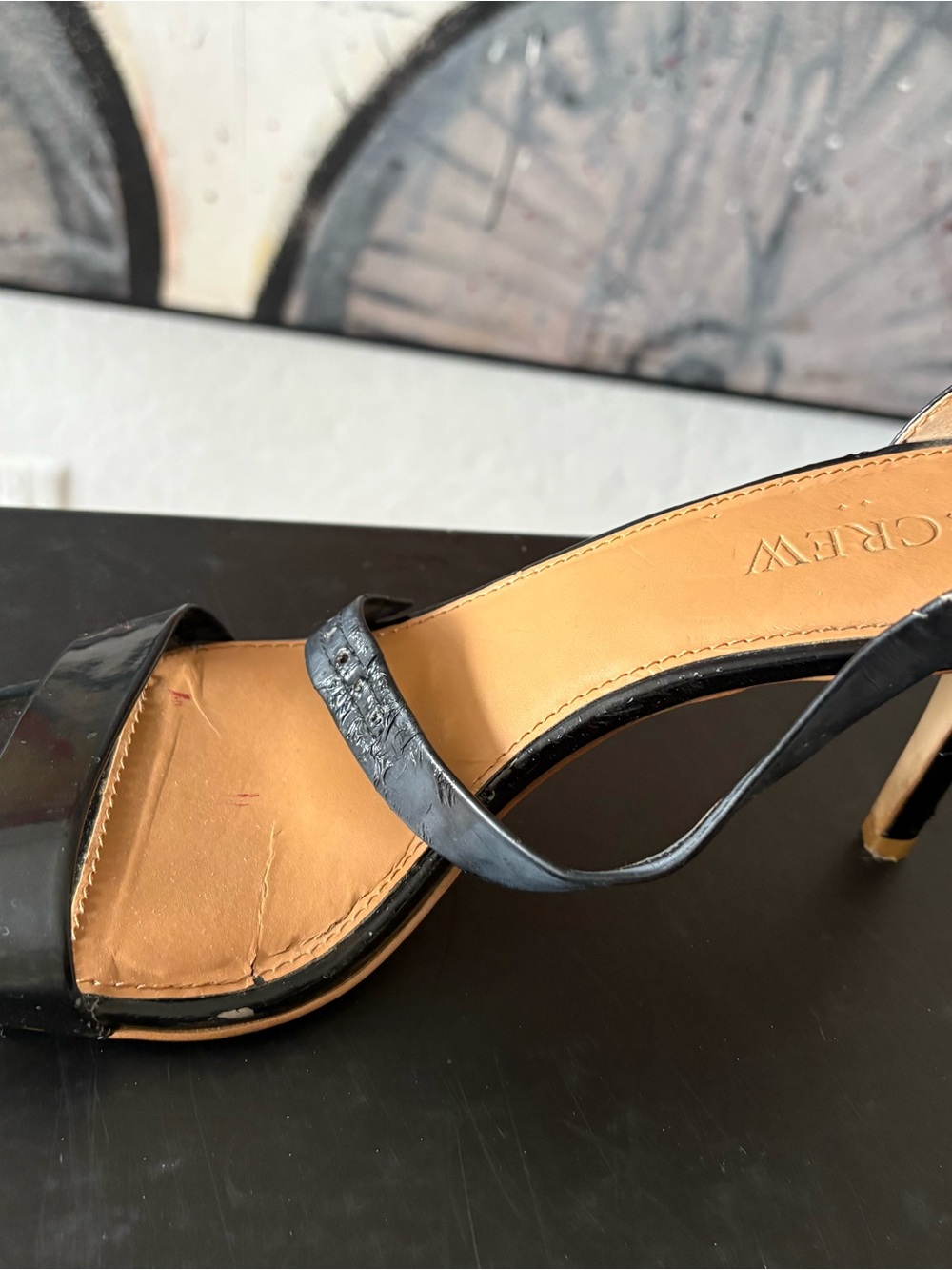 J. Crew Black Patent Leather Open-Toe Slingback Heel